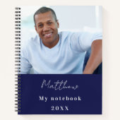 Marineblauwe witte aangepaste foto notitieboek (Voorkant)