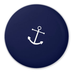 Marineblauwe & Witte Anker Zeevaart Kapitein Kast Keramische Knop