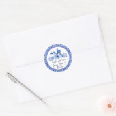 Marineblauwe Witte Aziatische Chinoiserie Keukenca Ronde Sticker (Envelop)
