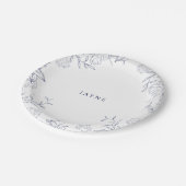 Marineblauwe & Witte Botanische Neutrale Douche Papieren Bordje (Gekanteld)