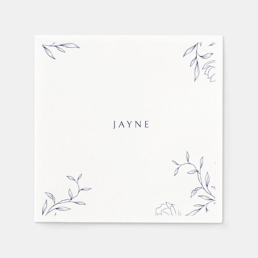 Marineblauwe & Witte Botanische Neutrale Shower Servet (Voorkant)