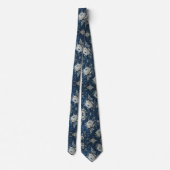 Marineblauwe Witte Cascaderende Pioenrozen Bruilof Stropdas (Achterkant)