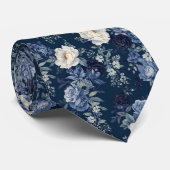 Marineblauwe Witte Cascaderende Pioenrozen Bruilof Stropdas (Opgerold)