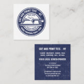  marineblauwe witte cirkel logo-schermprinter vierkante visitekaartje (Voorkant / Achterkant)