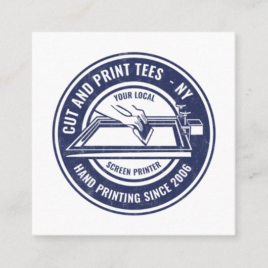  marineblauwe witte cirkel logo-schermprinter vierkante visitekaartje (Voorkant)