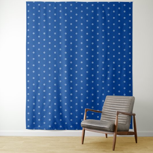 Marineblauwe witte davidsterpatroon achtergrond wandkleed (In situ)