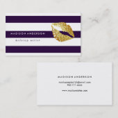 Marineblauwe & Witte Elegante Gouden Lippen - de Visitekaartje (Voorkant / Achterkant)