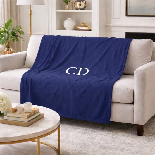 Marineblauwe witte gemonogrammeerde initialen mode fleece deken