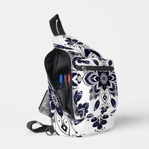 Marineblauwe Witte Mandala Slingtas Sling Bag