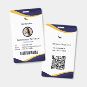 Marineblauwe & Witte Moderne Gepersonaliseerde ID Badge (Voor- en achterkant)