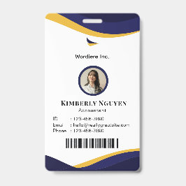 Marineblauwe & Witte Moderne Gepersonaliseerde ID Badge