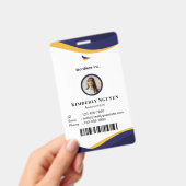 Marineblauwe & Witte Moderne Gepersonaliseerde ID Badge (Handheld)