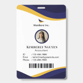 Marineblauwe & Witte Moderne Gepersonaliseerde ID Badge (Voorzijde)
