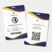 Marineblauwe & Witte Moderne Gepersonaliseerde ID Badge (Voor- en achterkant)
