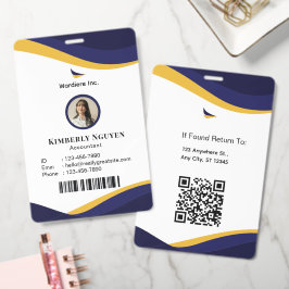 Marineblauwe & Witte Moderne Gepersonaliseerde ID Badge