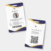Marineblauwe & Witte Moderne Gepersonaliseerde ID Badge (Voor- en achterkant)