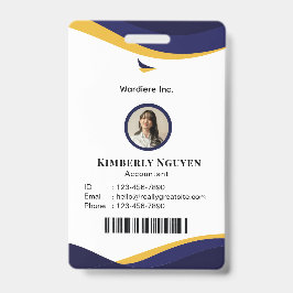 Marineblauwe & Witte Moderne Gepersonaliseerde ID Badge