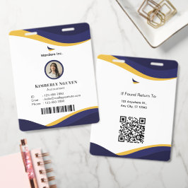 Marineblauwe & Witte Moderne Gepersonaliseerde ID Badge