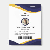 Marineblauwe & Witte Moderne Gepersonaliseerde ID Badge (Voorzijde)