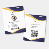 Marineblauwe & Witte Moderne Gepersonaliseerde ID Badge (Voor- en achterkant)