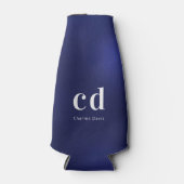 Marineblauwe witte monogram initiaal naam maritiem flesjeskoeler (Voorkant)