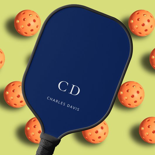 Marineblauwe witte monogram initiaal naam pickleball paddle
