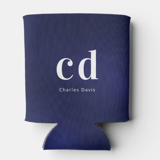 Marineblauwe witte nautische monogram initiaal naa blikjeskoeler (Achterkant)