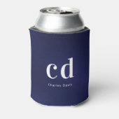 Marineblauwe witte nautische monogram initiaal naa blikjeskoeler (Blikje Achterkant)