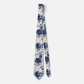 Marineblauwe & Witte Roos Stropdas (Voorkant)
