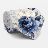 Marineblauwe & Witte Roos Stropdas (Opgerold)