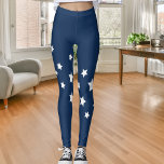 Marineblauwe witte sterren leggings<br><div class="desc">Een eenvoudig diagonaal patroon met witte sterren op een babyblauwe achtergrond.</div>