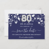 marineblauwe witte sterren voor de tachtigste verj save the date (Voorkant)