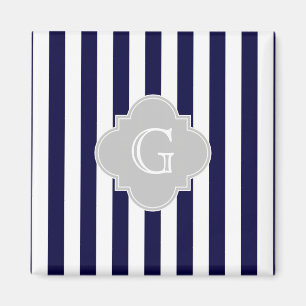 Marineblauwe Witte Streep Lt. Gray Quatrefoil Magneet