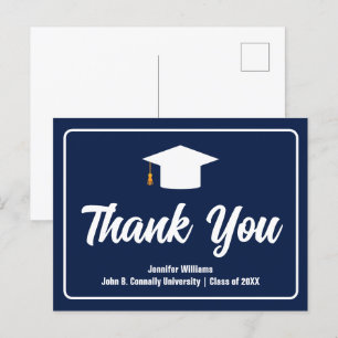 Marineblauwe Witte Typografie Afstudeer Dankjewel Briefkaart