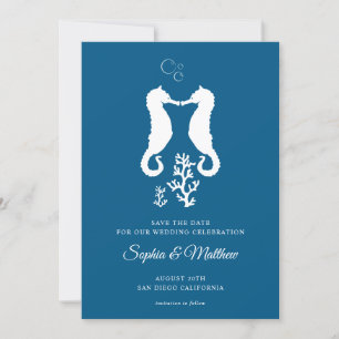 Marineblauwe Zeepaard Tropische Kustlijn Save The Date