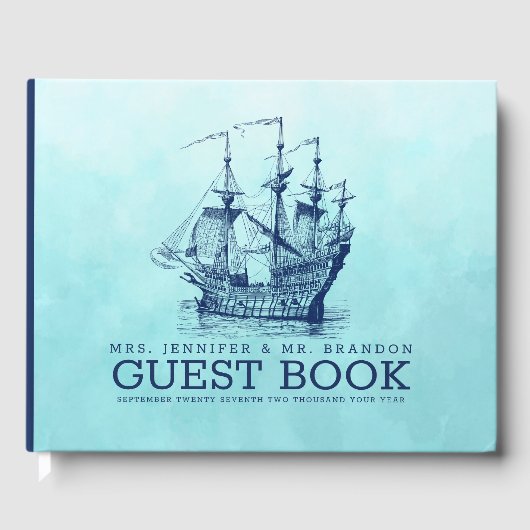 Marineblauwe zeilboot gastenboek (Voorkant)