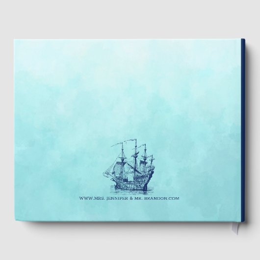 Marineblauwe zeilboot onder zeil gastenboek (Achterkant)