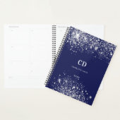 Marineblauwe zilveren glinster monogram naam 2023 planner (Display)