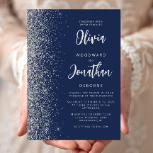 Marineblauwe Zilveren Glitter Calligrafie Bruiloft