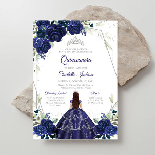 Marineblauwe zilveren Quinceanera uitnodiging