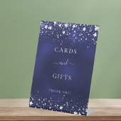 Marineblauwe zilveren sterren kaarten cadeaus reclamebord met voetstuk