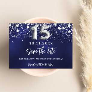 Marineblauwe zilveren sterren Quinceanera Save The Date
