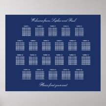 Marineblauwe zitplaats poster voor 22 tafels op de
