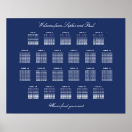 Marineblauwe zitplaats poster voor 22 tafels op de