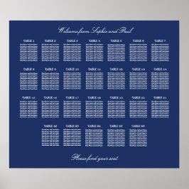 Marineblauwe zitplaats poster voor 26 tafels op de