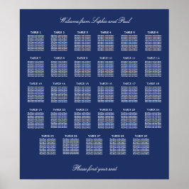 Marineblauwe zitplaatskaart poster voor trouwfeest
