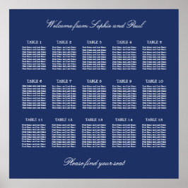 Marineblauwe zitplaatskaartposter voor 15 tafels v poster