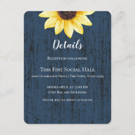 Marineblauwe Zonnebloem en Lichten Rustieke Bruilo Kaart