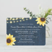 Marineblauwe Zonnebloem en Lichten Rustieke Bruilo Kaart (Staand voorkant)