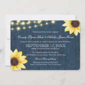 Marineblauwe Zonnebloem en Lichten Rustieke Bruilo Kaart (Voorkant)